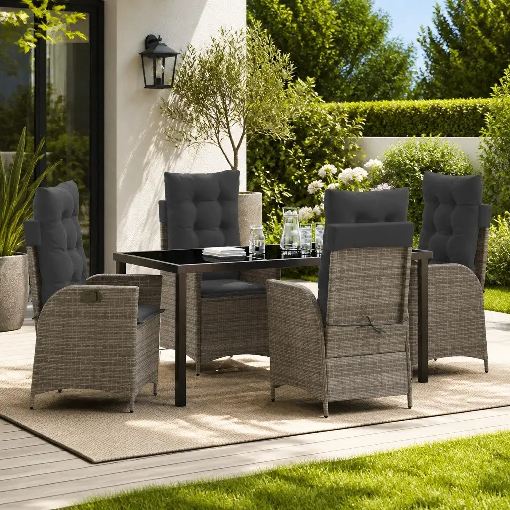 5 Piece Outdoor Dining Set with Glass Table