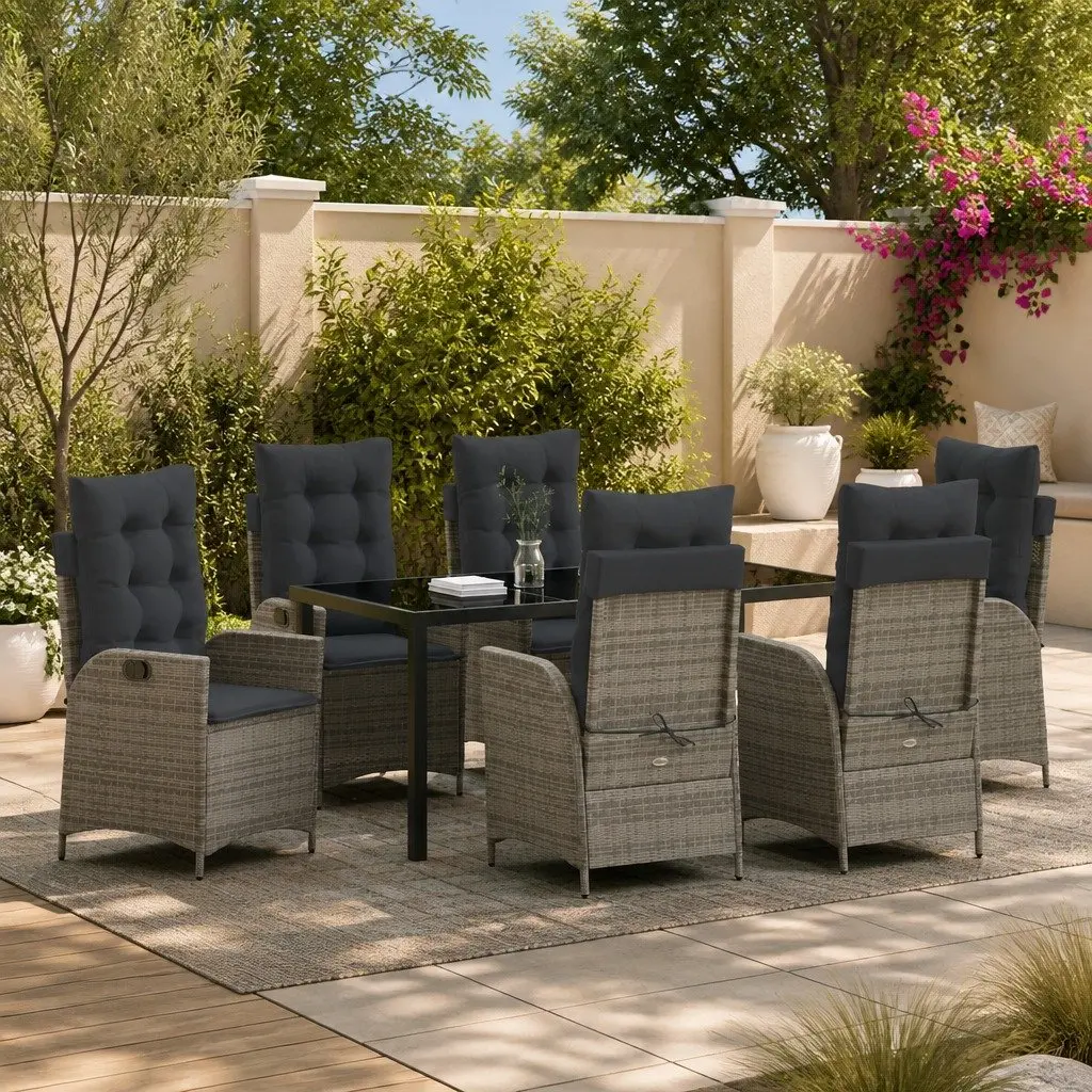 7-Piece Garden Dining Set with Grey Rattan