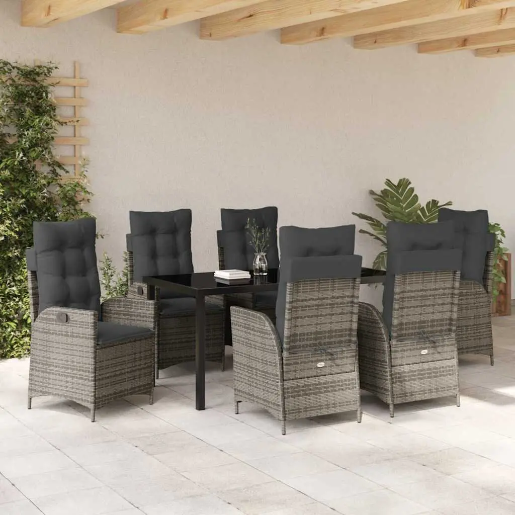 7-Piece Garden Dining Set with Grey Rattan