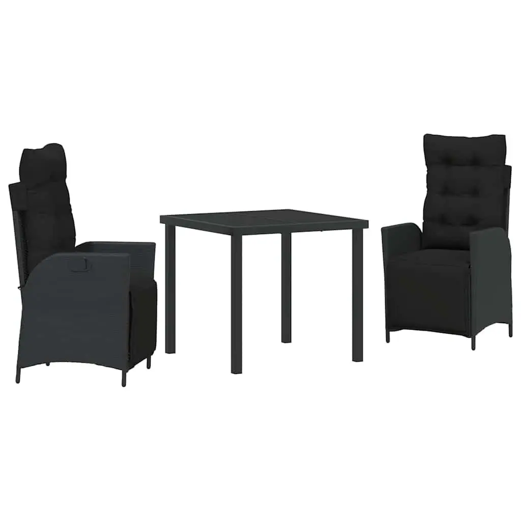 Outdoor Dining Set Poly Rattan 3 Piece Black Garden Furniture with Cushions