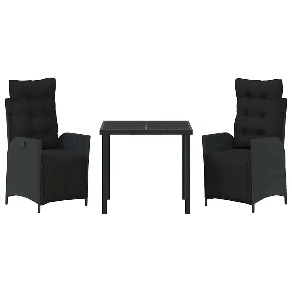 Outdoor Dining Set Poly Rattan 3 Piece Black Garden Furniture with Cushions