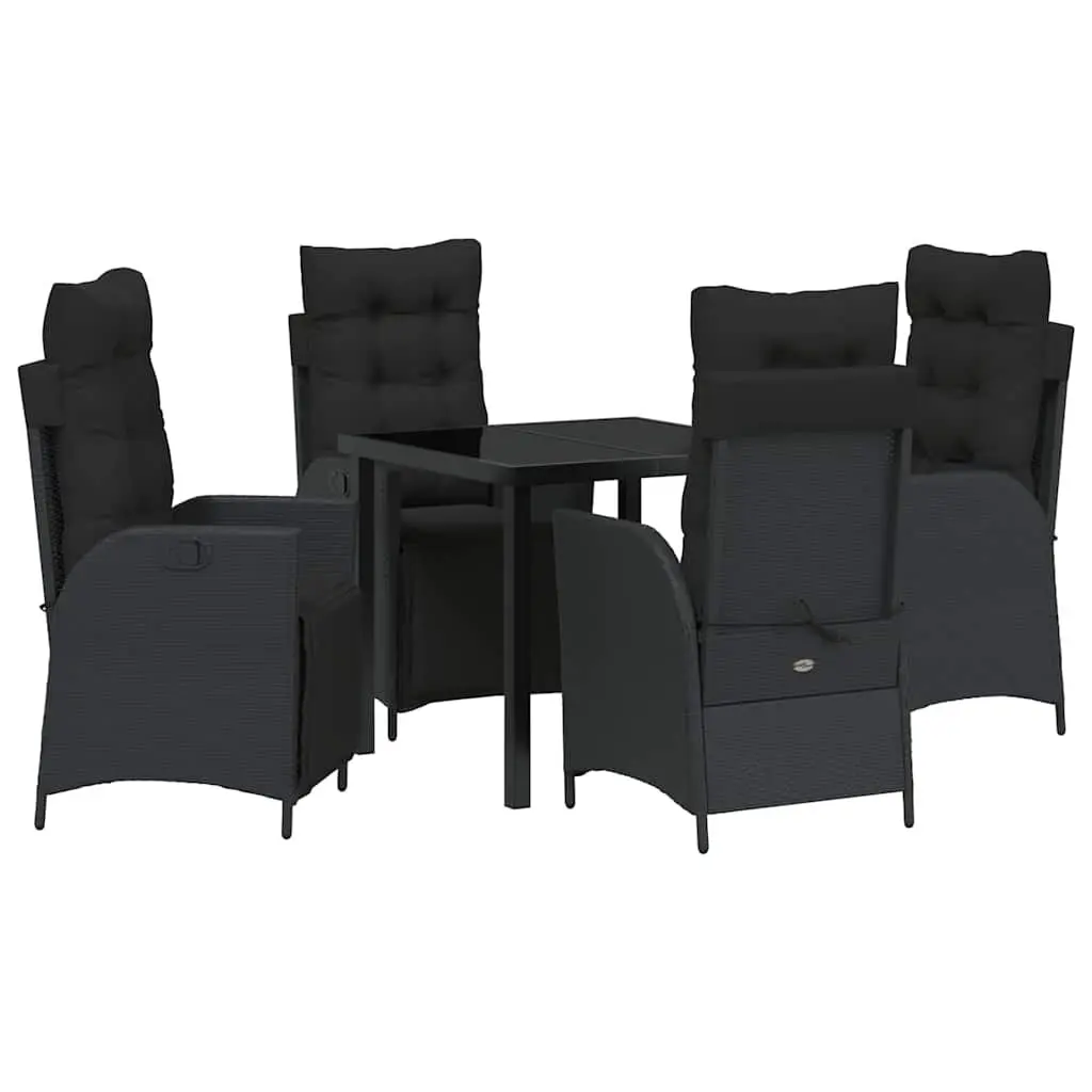 Outdoor Dining Set Poly Rattan 5 Piece Black with Cushions