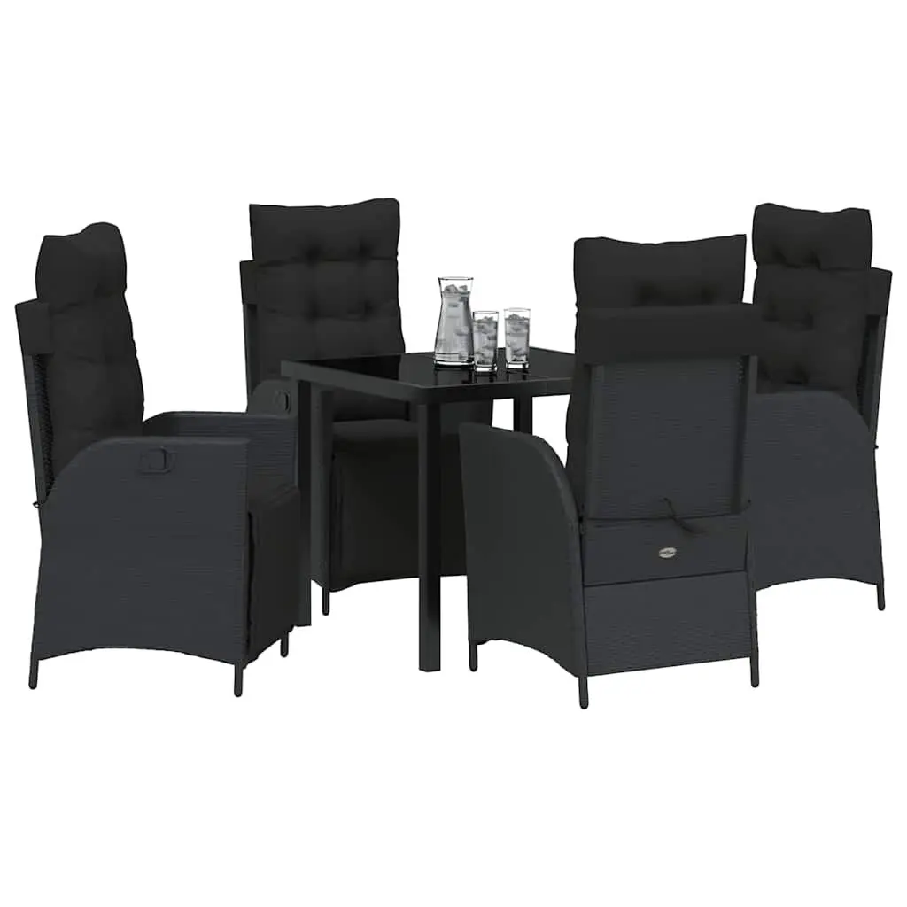 Outdoor Dining Set Poly Rattan 5 Piece Black with Cushions