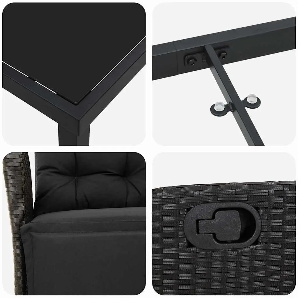 Outdoor Dining Set Poly Rattan 5 Piece Black with Cushions