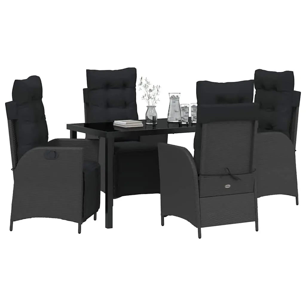 Outdoor Dining Set Poly Rattan 5 Piece Black Patio Furniture
