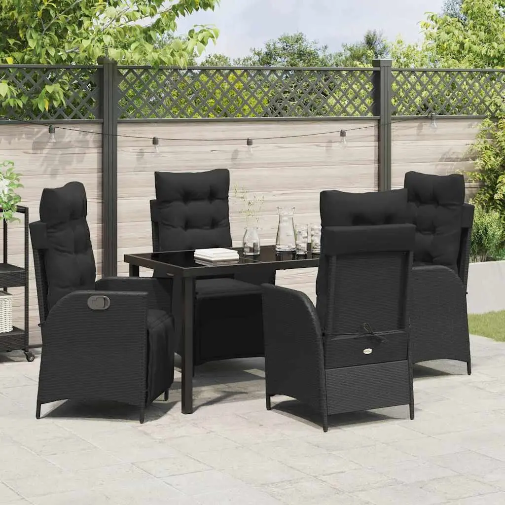 Outdoor Dining Set Poly Rattan 5 Piece Black Patio Furniture
