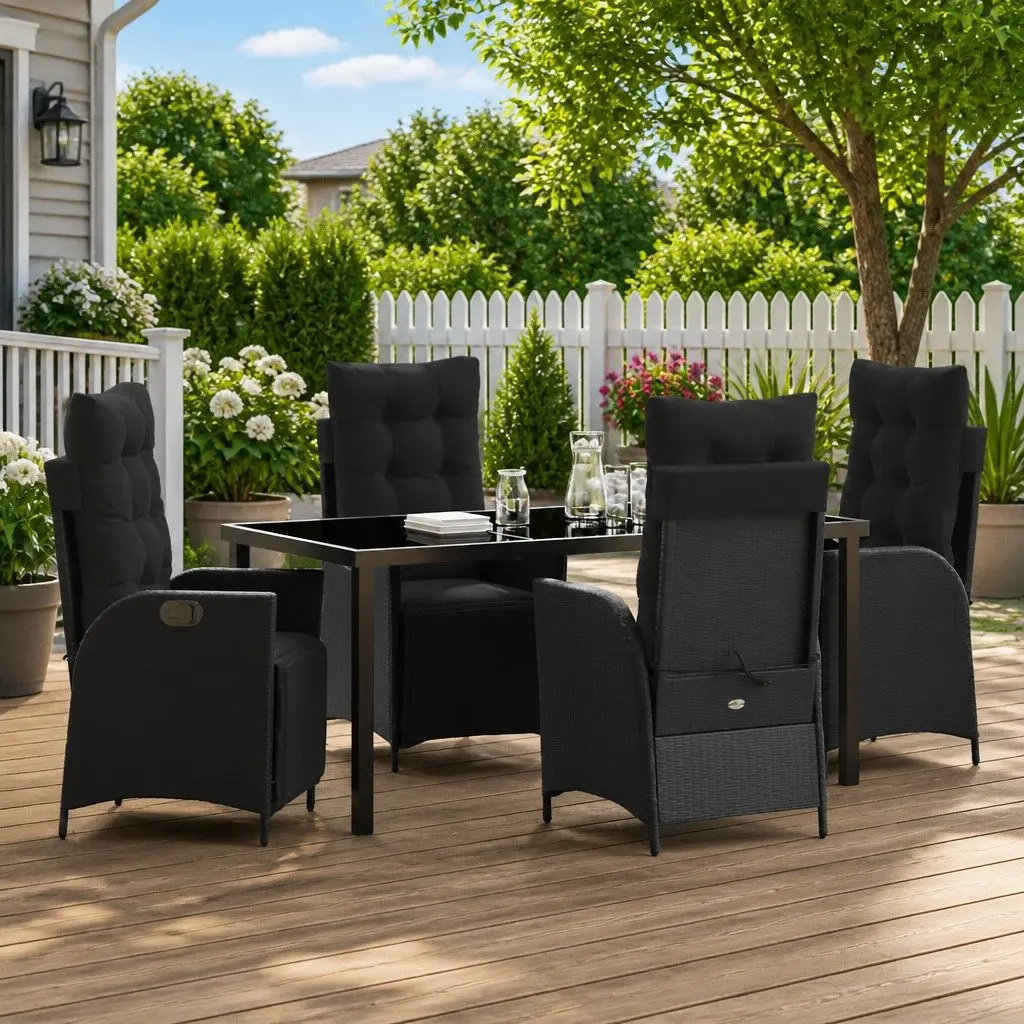 5-Piece Black Garden Dining Set with Cushions