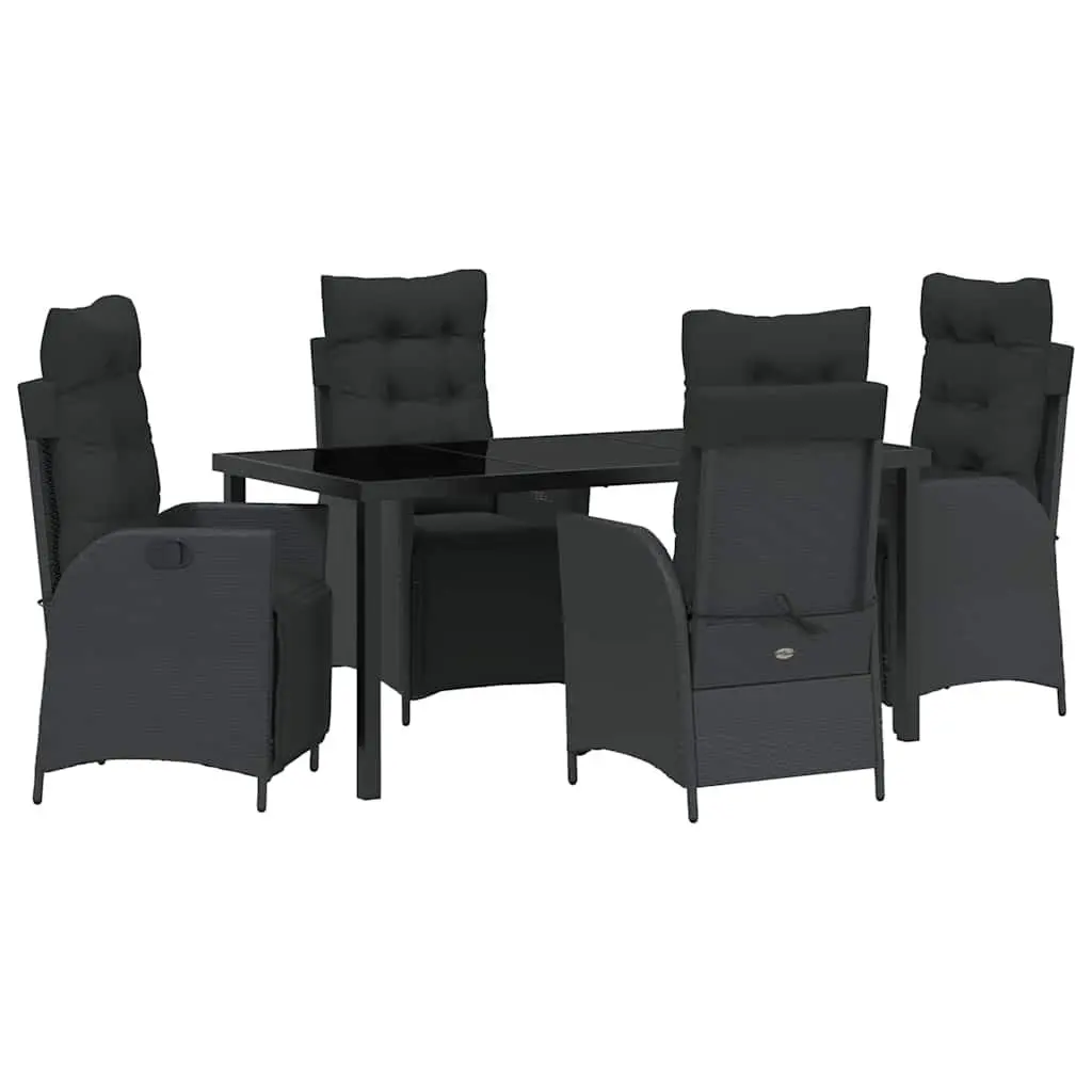5-Piece Black Garden Dining Set with Cushions