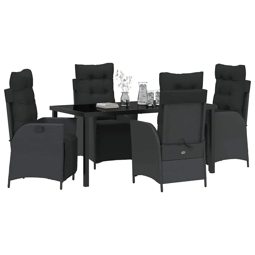 5-Piece Black Garden Dining Set with Cushions