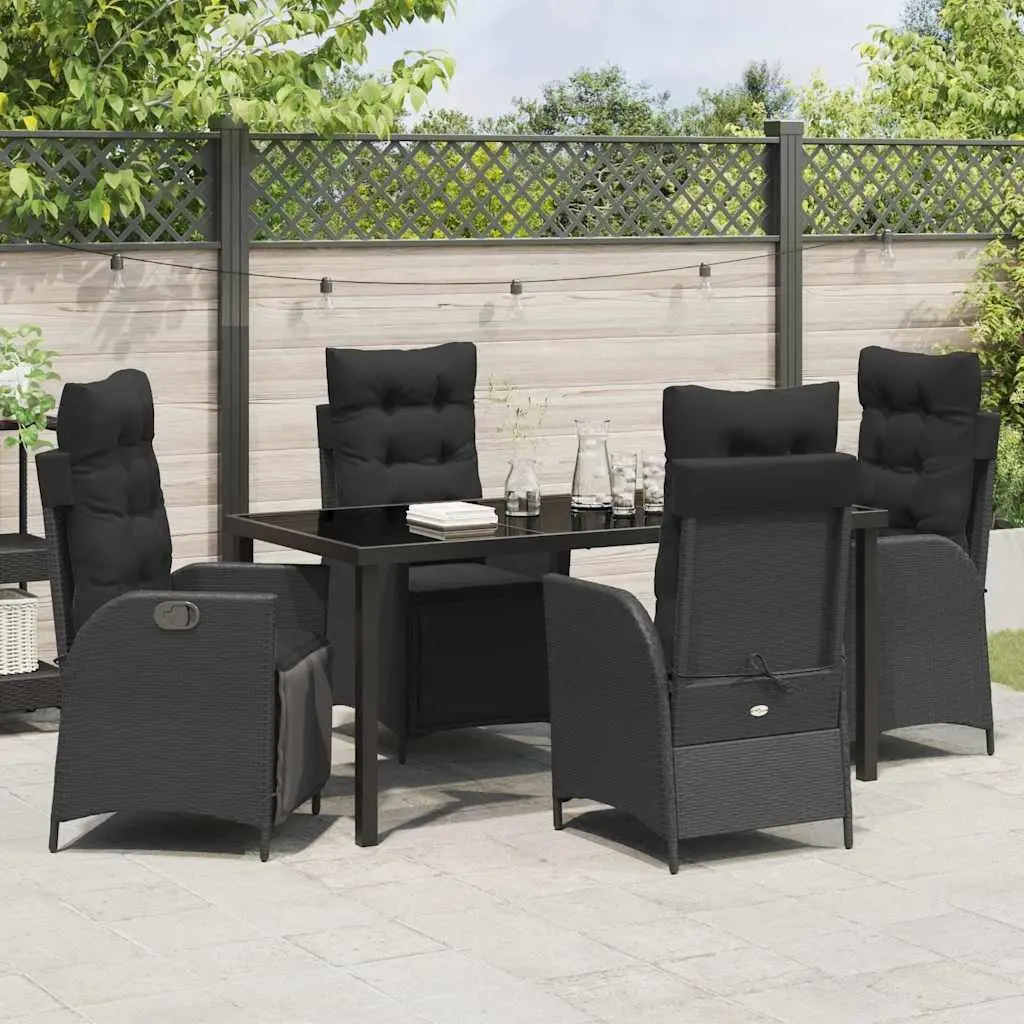 5-Piece Black Garden Dining Set with Cushions