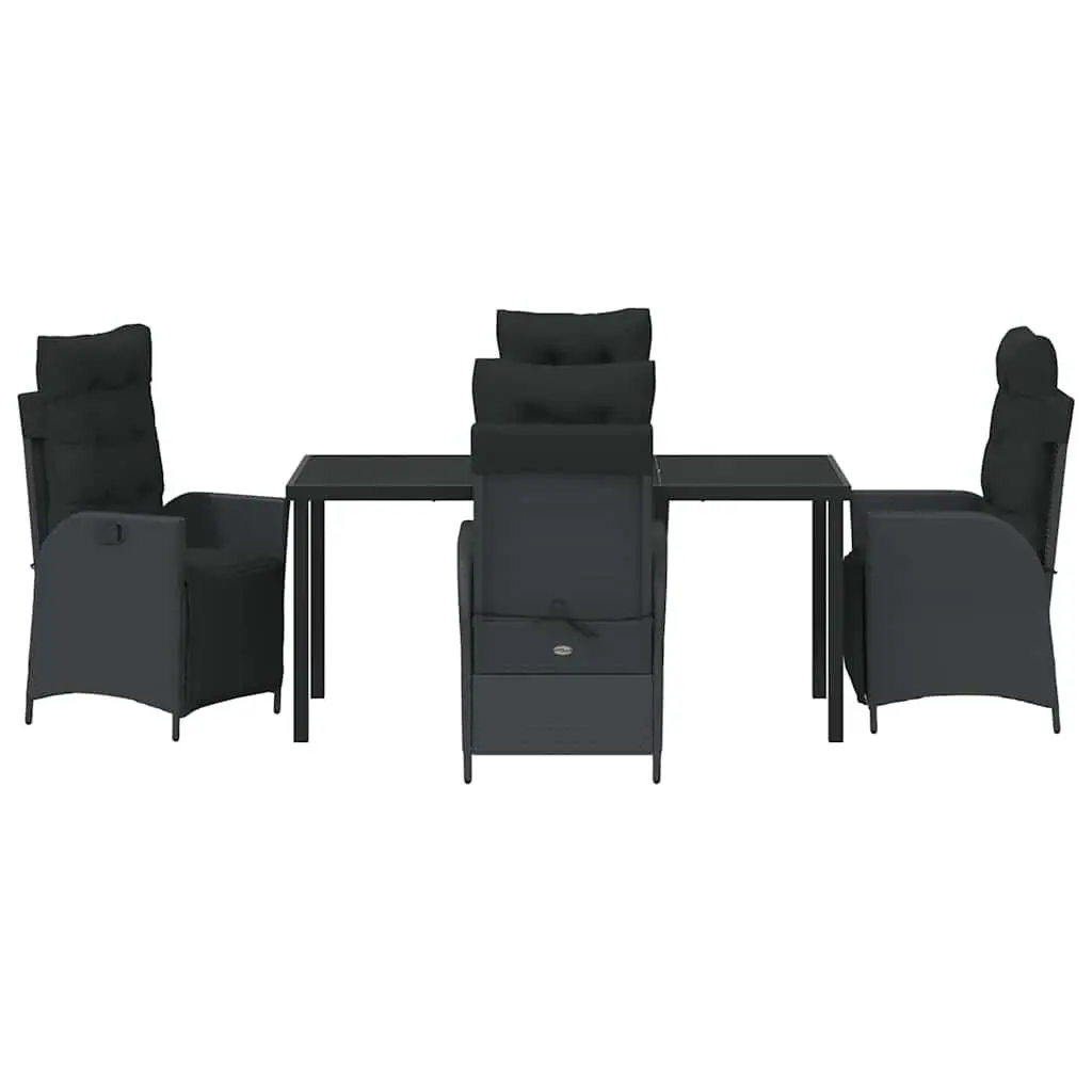 5-Piece Black Garden Dining Set with Cushions