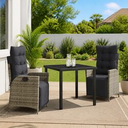 3-Piece Grey Poly Rattan Garden Dining Set