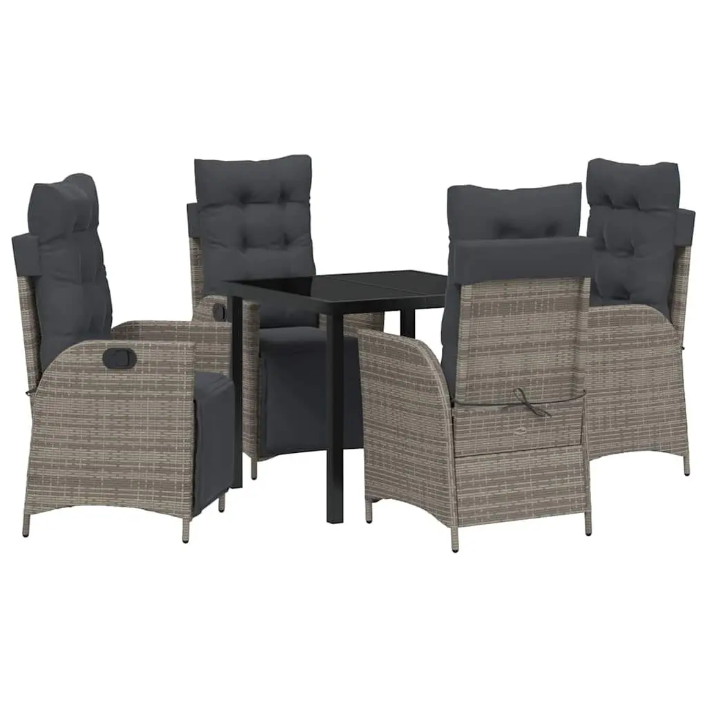 Garden Dining Set Poly Rattan Steel Rectangular Grey 5 Piece
