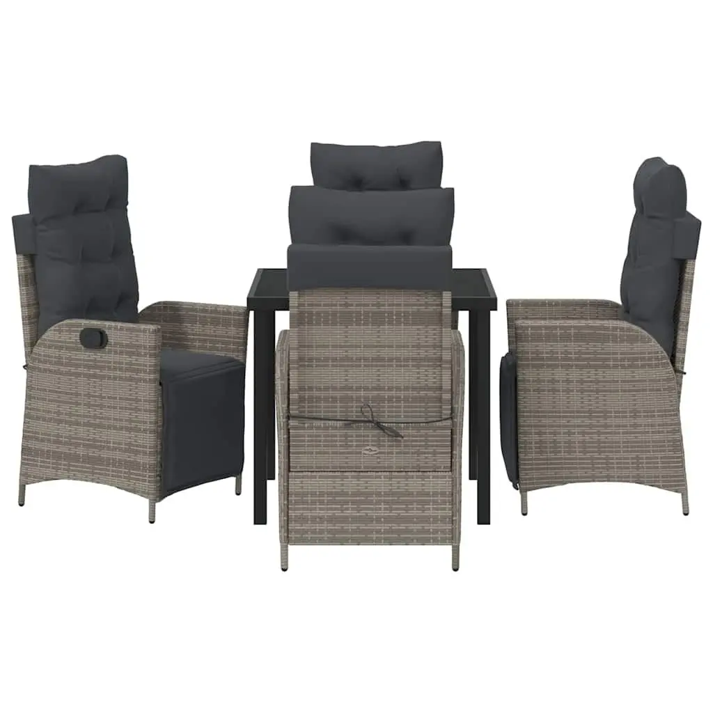 Garden Dining Set Poly Rattan Steel Rectangular Grey 5 Piece