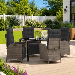 Premium 5-Piece Grey Poly Rattan Garden Dining Set