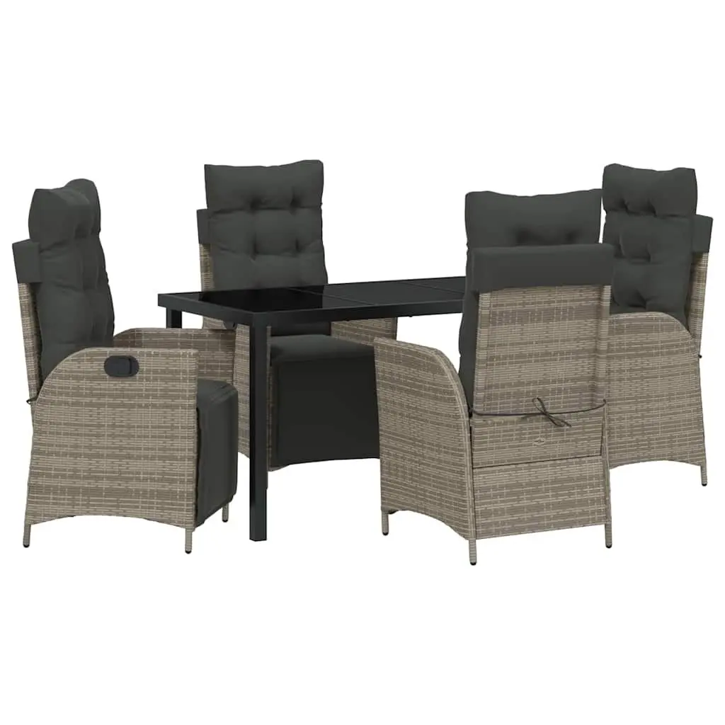5-Piece Grey Poly Rattan Garden Dining Set