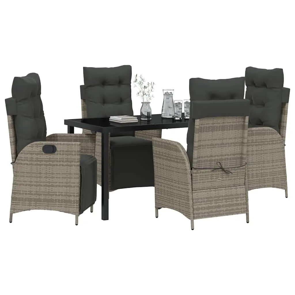 5-Piece Grey Poly Rattan Garden Dining Set