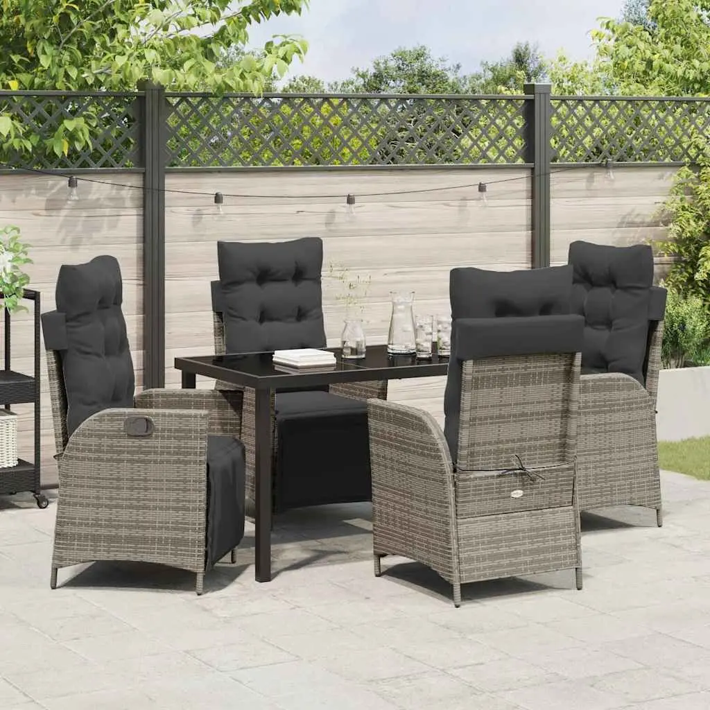 5-Piece Grey Poly Rattan Garden Dining Set