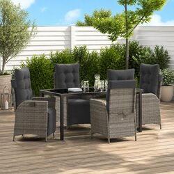 Outdoor Dining Set 5 Pieces Grey Poly Rattan Garden Furniture with Cushions