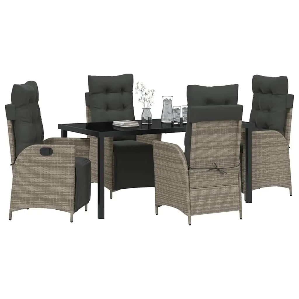 Outdoor Dining Set 5 Pieces Grey Poly Rattan Garden Furniture with Cushions