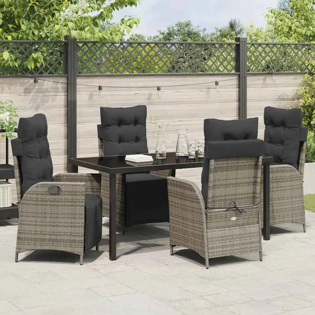 Outdoor Dining Set 5 Pieces Grey Poly Rattan Garden Furniture with Cushions