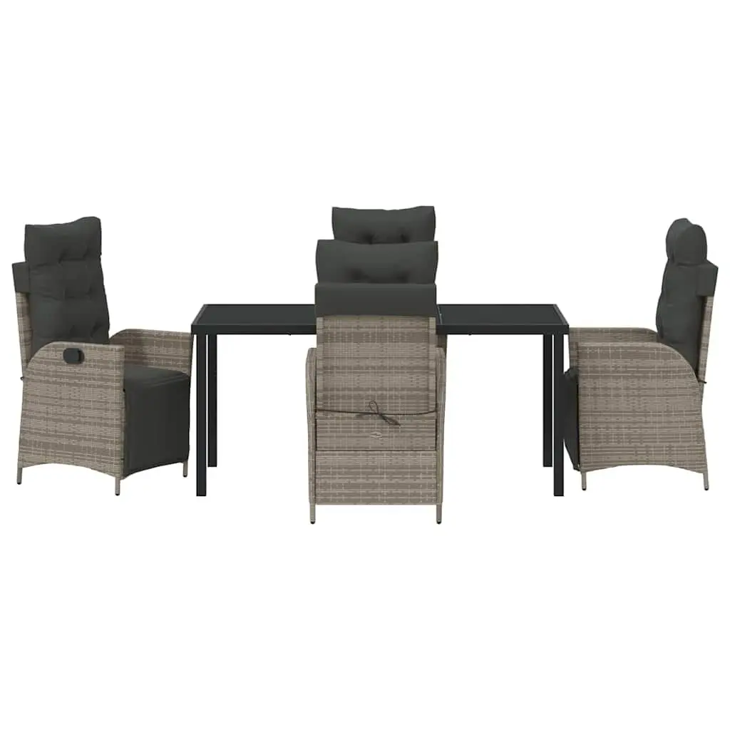Outdoor Dining Set 5 Pieces Grey Poly Rattan Garden Furniture with Cushions