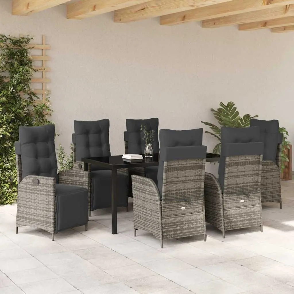 7-Piece Garden Dining Set with Grey Poly Rattan