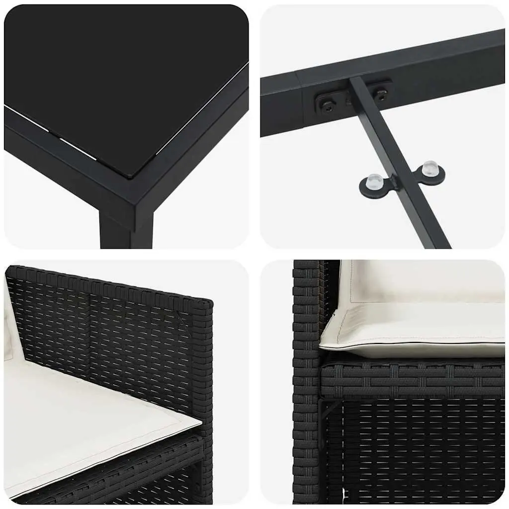 Outdoor Garden Dining Set 5 Pieces Black Poly Rattan Metal Frame Tempered Glass