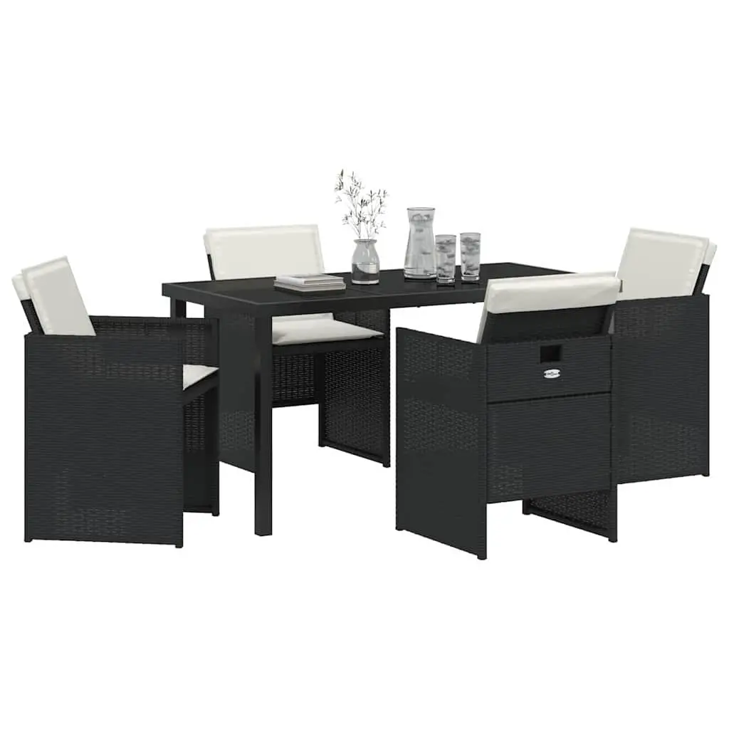Outdoor Dining Set Poly Rattan Steel Frame Glass Table 5 Piece Black