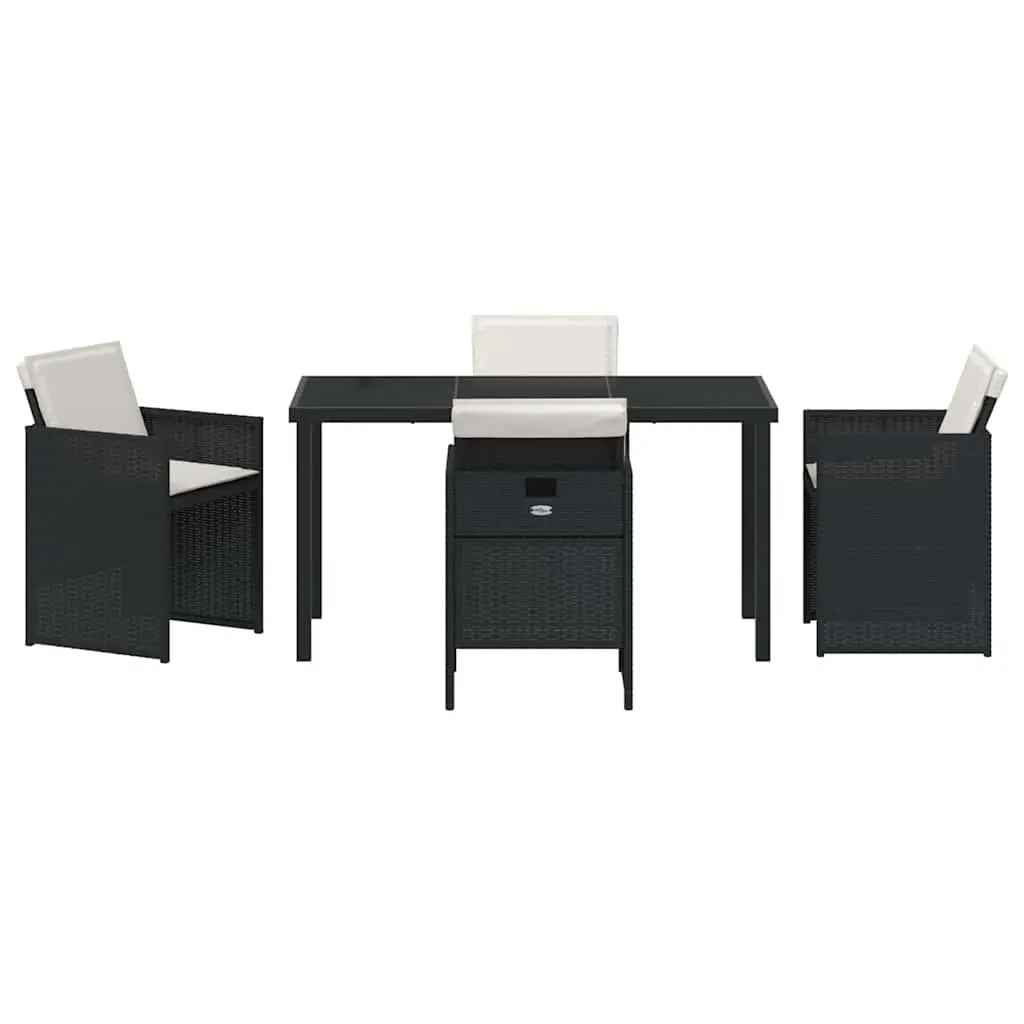 Outdoor Dining Set Poly Rattan Steel Frame Glass Table 5 Piece Black