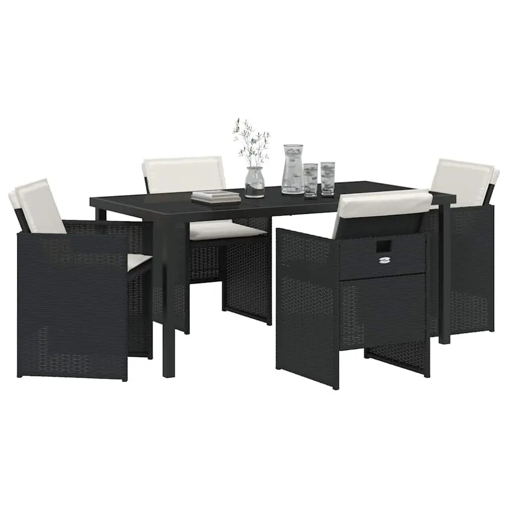 Garden Dining Set 5 Pieces Black Outdoor Furniture Table Chairs Patio Rattan