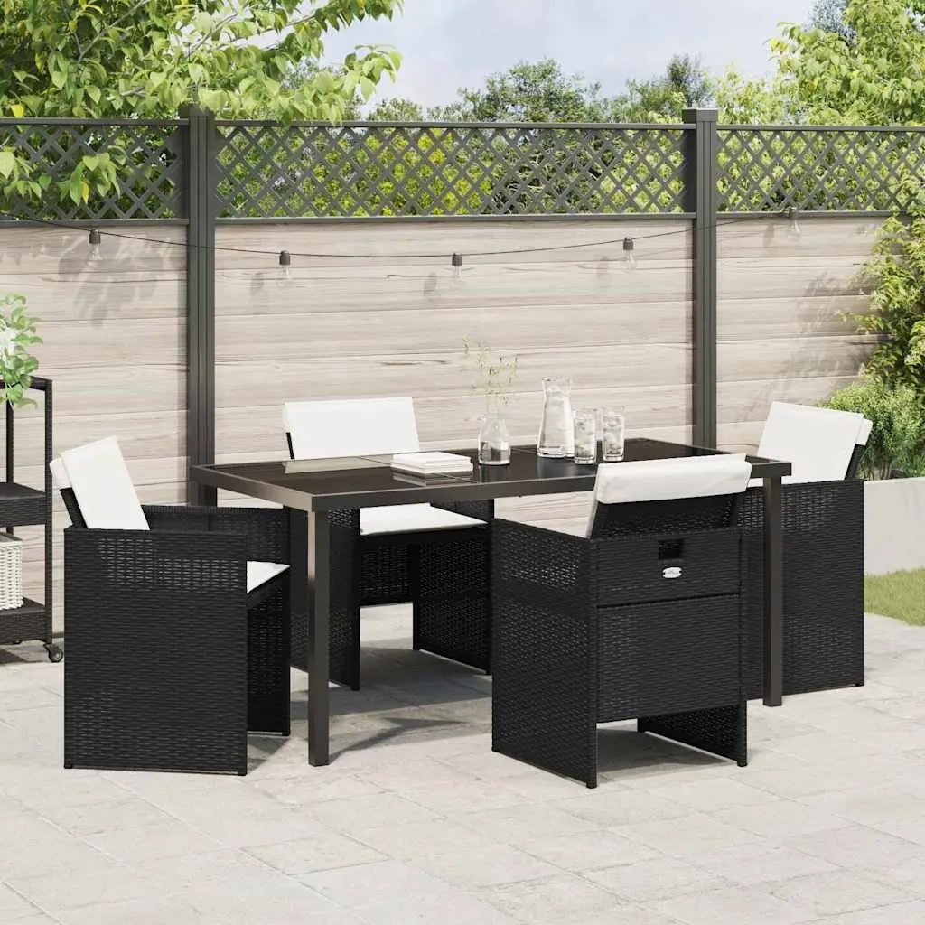 Garden Dining Set 5 Pieces Black Outdoor Furniture Table Chairs Patio Rattan