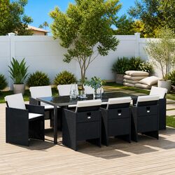 Durable 9-Piece Black Poly Rattan Garden Dining Set