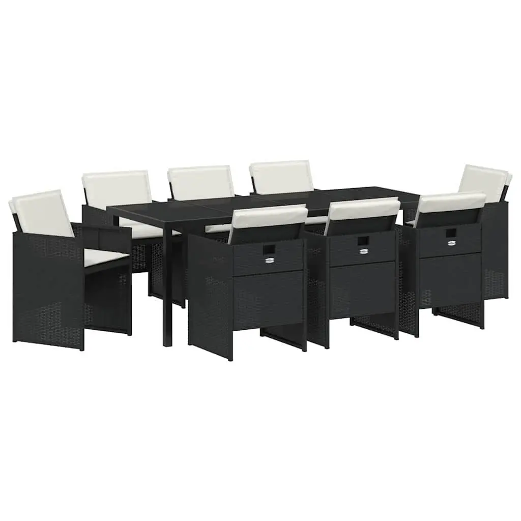 9-Piece Black Poly Rattan Garden Dining Set