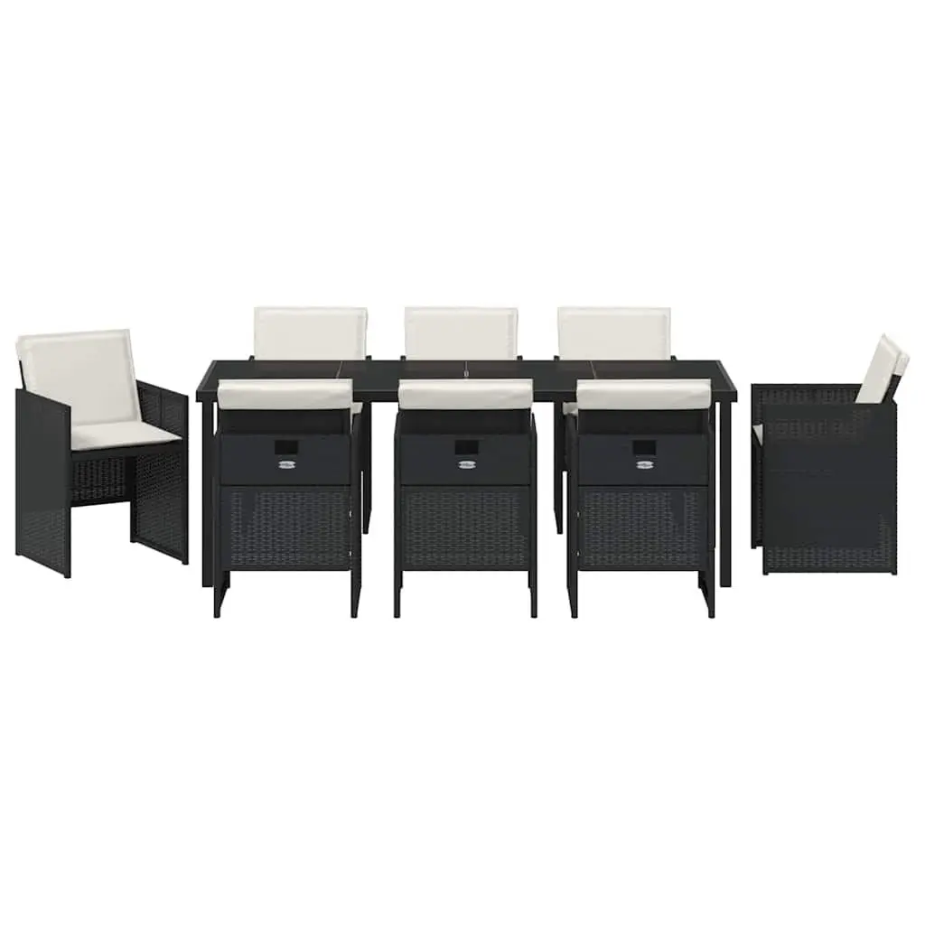 9-Piece Black Poly Rattan Garden Dining Set