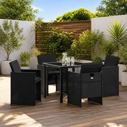 5 Piece Black Outdoor Garden Dining Set with Metal Frame