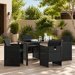 Stylish 5-Piece Black Poly Rattan Garden Dining Set