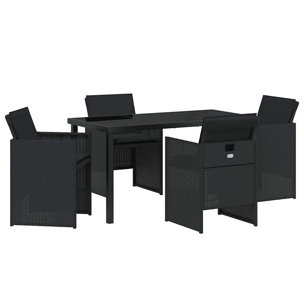 5-Piece Black Poly Rattan Garden Dining Set