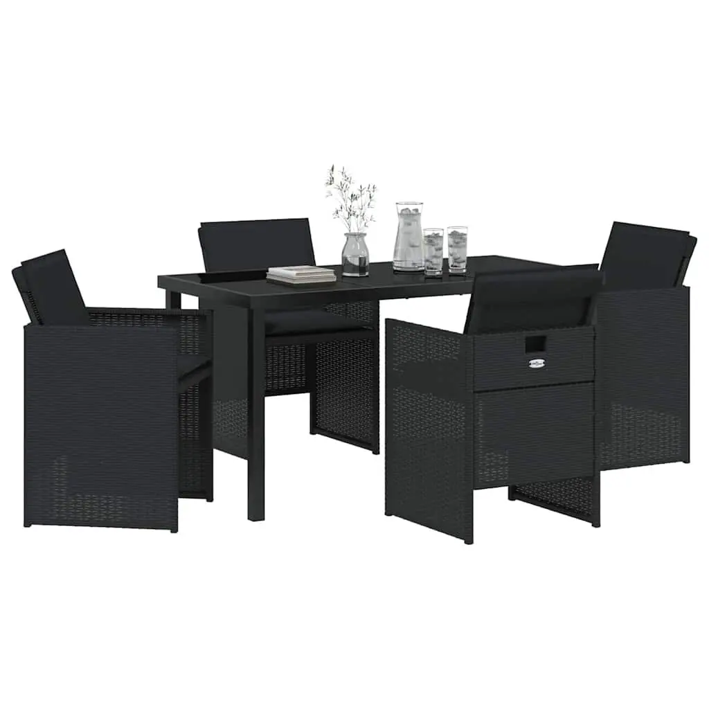 5-Piece Black Poly Rattan Garden Dining Set