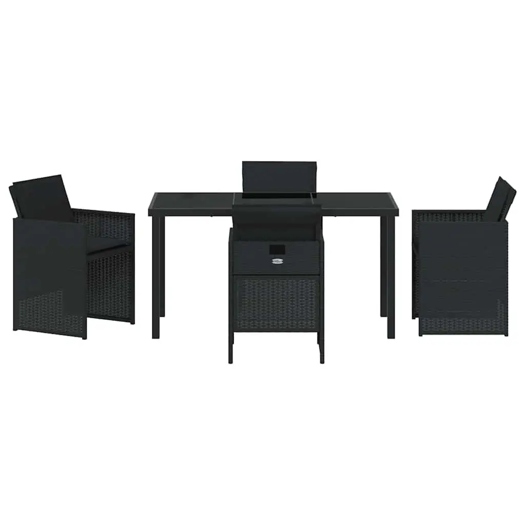 5-Piece Black Poly Rattan Garden Dining Set
