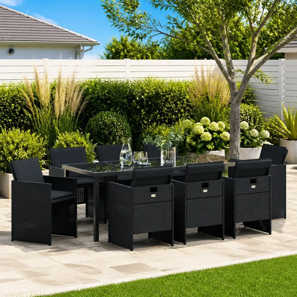9-Piece Black Garden Dining Set for Outdoor Spaces