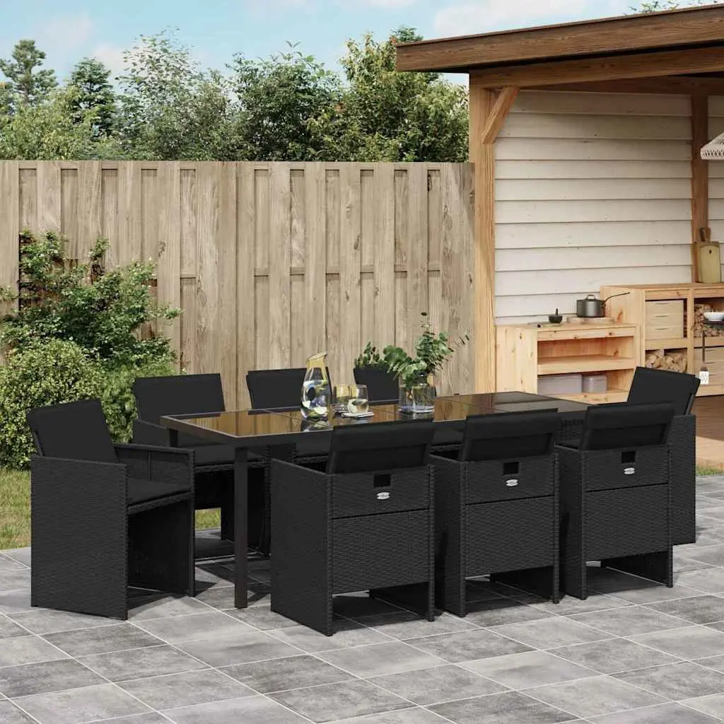 9-Piece Black Garden Dining Set for Outdoor Spaces