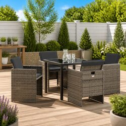 5-Piece Grey Outdoor Rattan Steel Dining Set