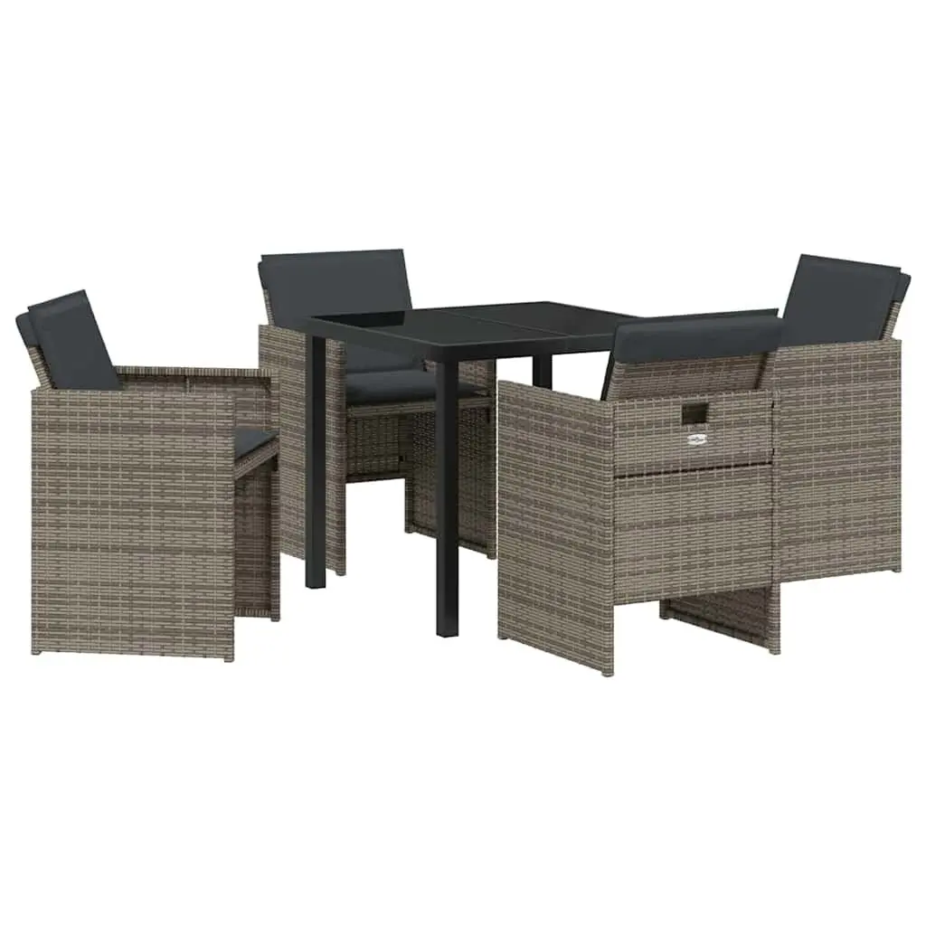 Garden Dining Set Poly Rattan Steel 5 Pieces Grey Outdoor Furniture