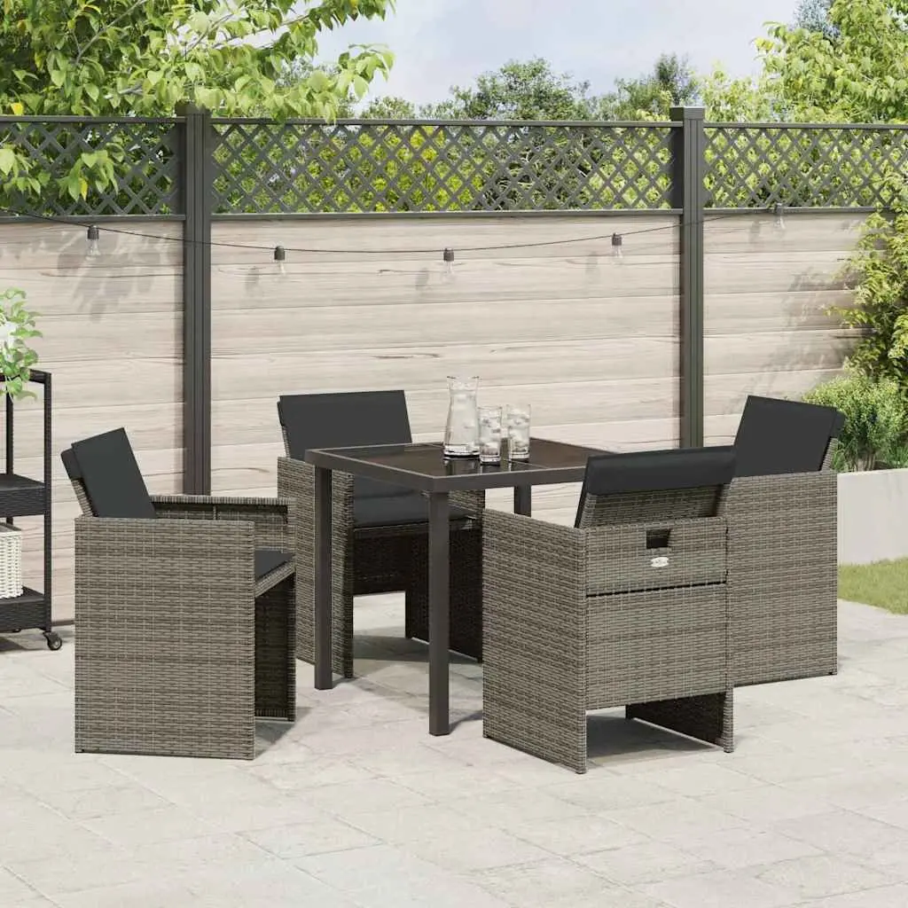 Garden Dining Set Poly Rattan Steel 5 Pieces Grey Outdoor Furniture
