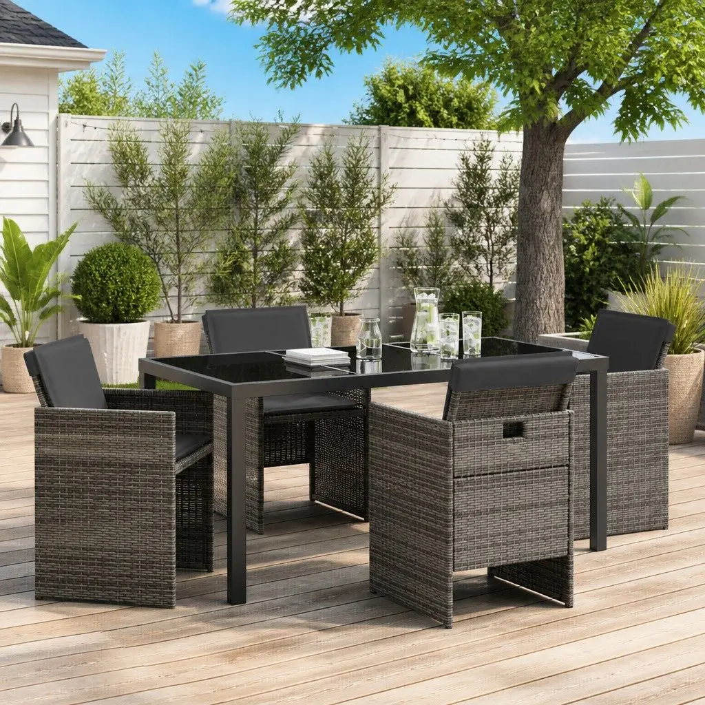 5-Piece Grey Garden Dining Set with Steel Frame