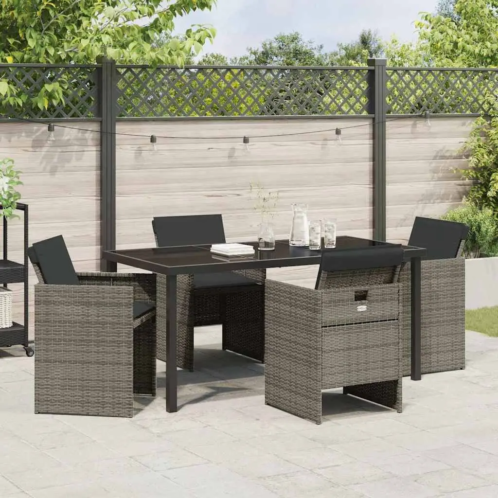 5-Piece Grey Garden Dining Set with Steel Frame
