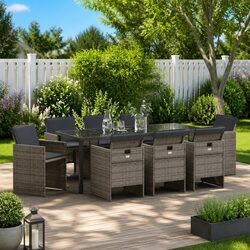 Stylish 9 Piece Garden Dining Set with Steel Frame