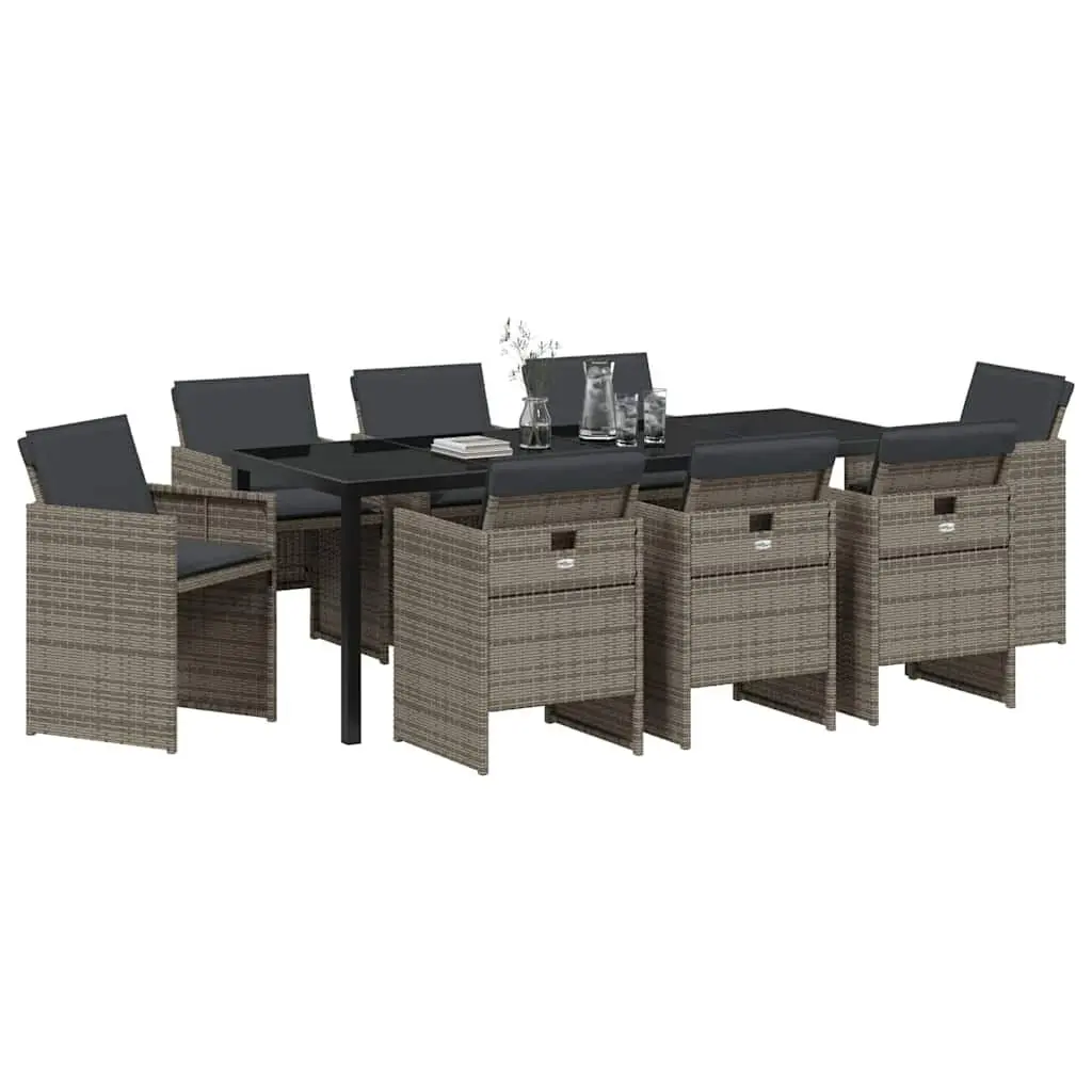 9 Piece Garden Dining Set with Steel Frame