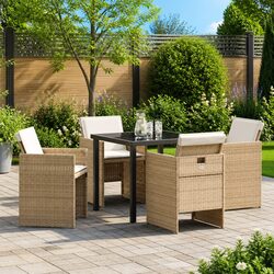 Beige 5-Piece Garden Dining Set with Rattan and Glass